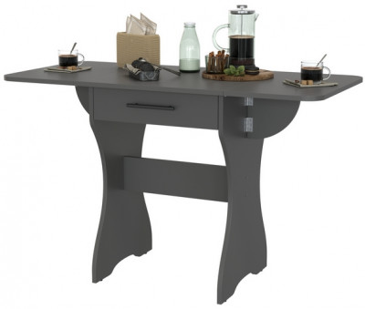 Стол обеденный раскладной с ящиком 6-02.120ТМграф, цвет графит, ШхГхВ 120х57х75 см., 60х57х75 см. сложенный
