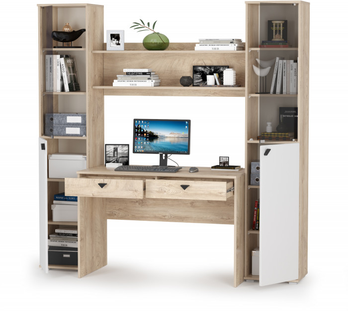 КР100 Бостон № 38, цвет дуб эндгрейн элегантный/фасады МДФ милк рикамо софт, 13.155+12.69+09.132+13.155, ШхГхВ 192,4х57,2х194,4 см.