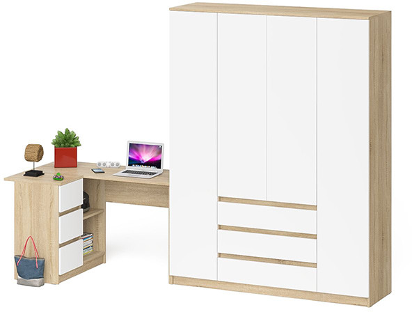 Мори компьютерный стол МС-16 левый + Шкаф МШ1600.1, дуб сонома/белый
