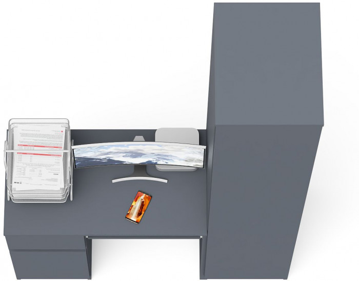 Мори Стол компьютерный МС-1 левый + Пенал МШ400.1, цвет графит, ШхГхВ 130,4х50,4х209,6 см., выдвижной ящик слева, НЕ универсальная сборка
