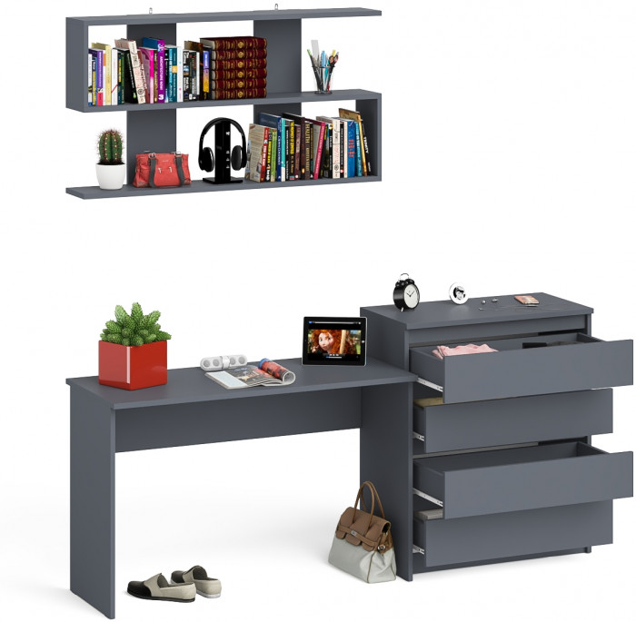 Мори письменный стол МСП1200.1 + Комод МК800.4 + Полка 1200, графит