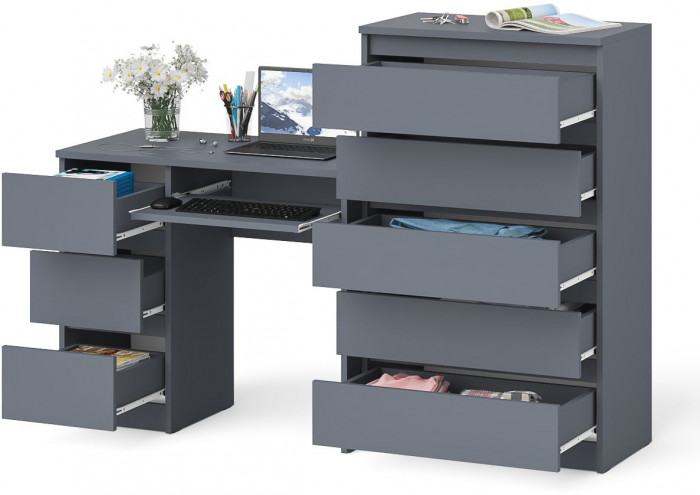 Мори Стол компьютерный МС-6 левый + Комод МК700.5, цвет графит, ШхГхВ 160,4х50х114 см., выдвижные ящики слева, НЕ универсальная сборка