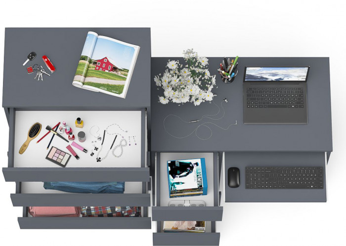 Мори Стол компьютерный МС-6 левый + Комод МК700.5, цвет графит, ШхГхВ 160,4х50х114 см., выдвижные ящики слева, НЕ универсальная сборка