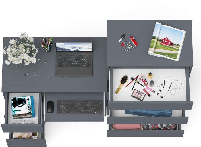 Мори Стол компьютерный МС-6 левый + Комод МК700.5, цвет графит, ШхГхВ 160,4х50х114 см., выдвижные ящики слева, НЕ универсальная сборка