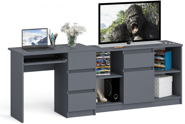 Мори Стол компьютерный МС-6 правый + Тумба МТВ1204.1, цвет графит, ШхГхВ 210,4х50х76,6 см., выдвижные ящики справа, НЕ универсальная сборка