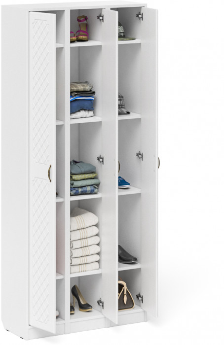 Прихожая П-6 Пенал 3 штуки, цвет белая шагрень/фасады МДФ белое дерево фрезеровка ромб, ШхГхВ 90х35х210 см., универсальная сборка