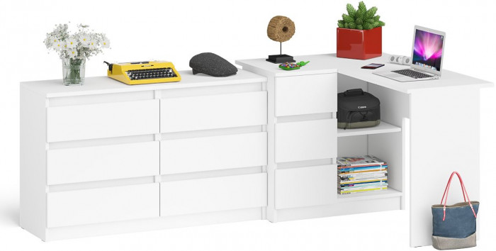 Мори компьютерный стол МС-16 левый + Комод МК1200.6, белый