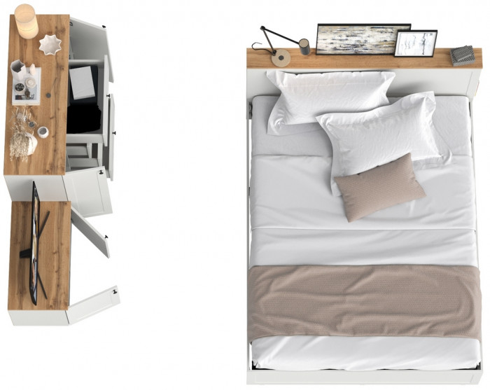 Остин 11.53 Кровать + ортопед + 16.221 Комод + 13.257 Тумба, белый шагрень/дуб крафт золотой