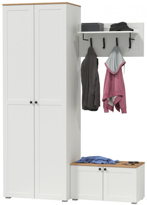 Остин Прихожая 19, цвет белый шагрень/дуб крафт золотой, ШхГхВ 160х54,3х229,6 см., универсальная сборка