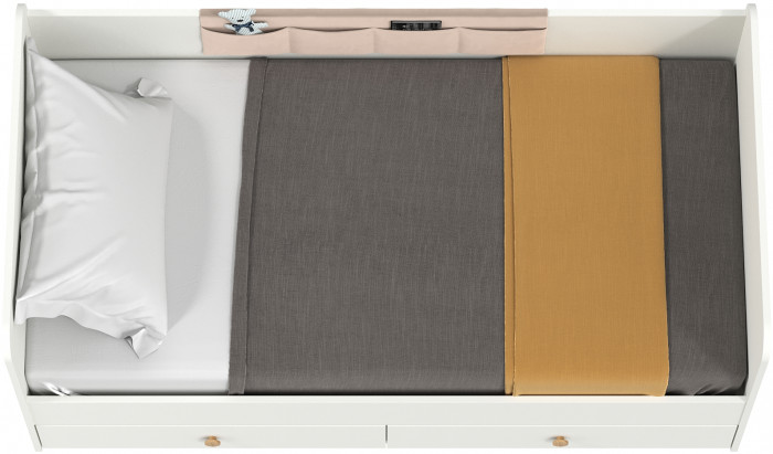 Джастин 11.55 Кровать + Накладка-карман, цвет белый шагрень/ткань серо-бежевая, ШхГхВ 163,8х84х70,6 см., сп. м. 800х1600 мм., б/м, основание есть