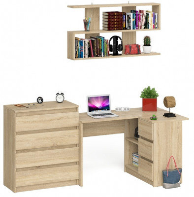 Мори компьютерный стол МС-16 правый + Комод МК800.4 + Полка 1200, дуб сонома