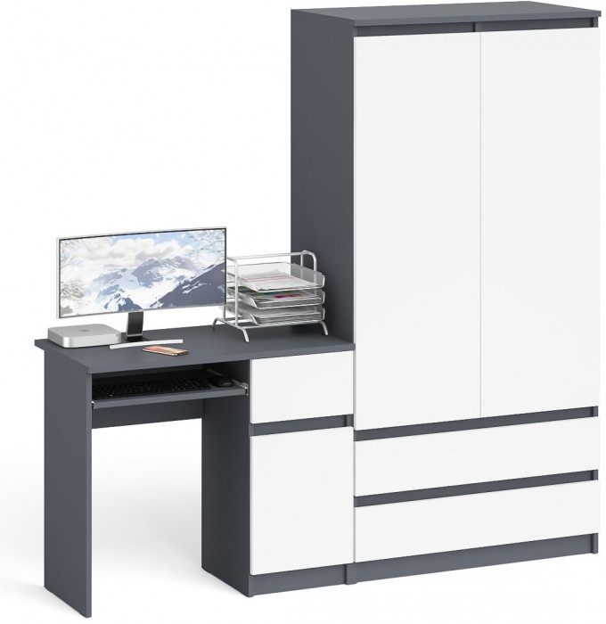 Мори Стол компьютерный МС-1 правый + Шкаф МШ900.1, цвет графит/белый, ШхГхВ 180,4х50,4х179,6 см., выдвижной ящик справа, НЕ универсальная сборка