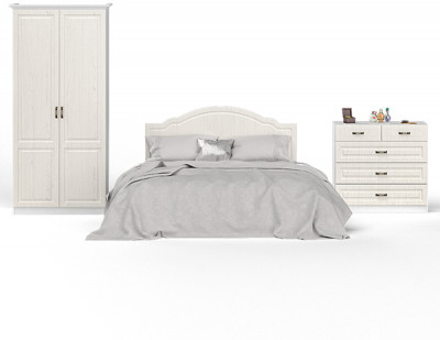 Ливерпуль Спальня № 4 Кровать 11.08ОСН + Шкаф 13.134 + карниз + Комод 10.103, ясень ваниль/белый