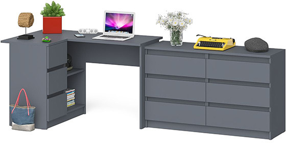 Мори компьютерный стол МС-16 левый + Комод МК1200.6, графит