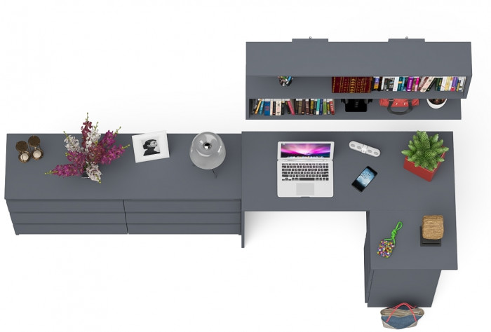 Мори компьютерный стол МС-16 правый + Комод МК1380.6 + Полка 1200, графит