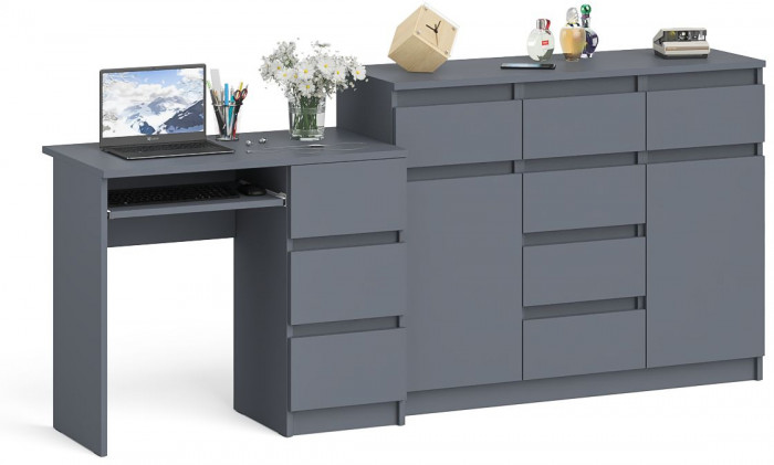 Мори компьютерный стол МС-6 правый + Комод МК1200.4, графит