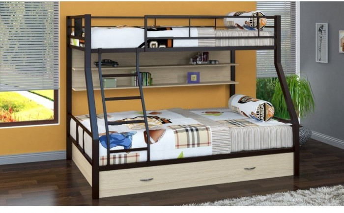 Двухъярусная кровать Гранада-1ПЯ, коричневая / Дуб (Белый, Черный)