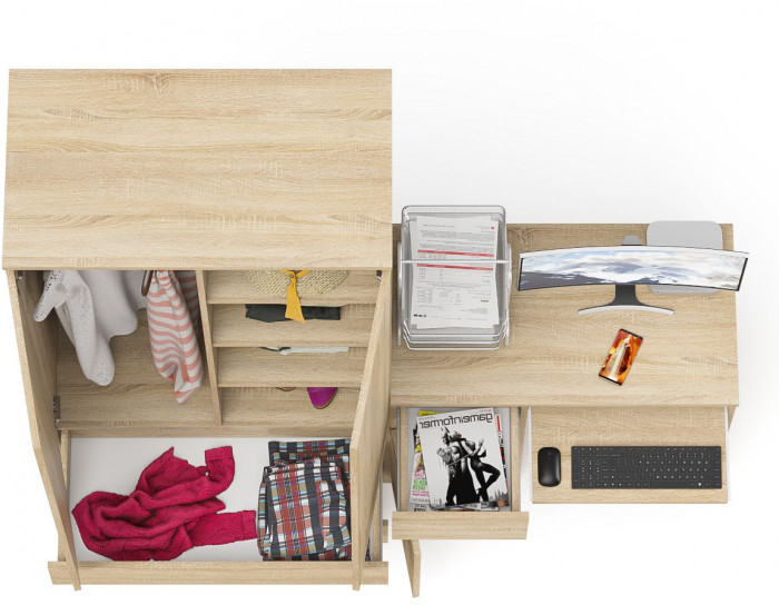 Мори Стол компьютерный МС-1 левый + Шкаф МШ900.1, цвет дуб сонома, ШхГхВ 180,4х50,4х179,6 см., выдвижной ящик слева, НЕ универсальная сборка