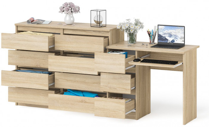 Мори компьютерный стол МС-6 левый + Комод МК1200.8, дуб сонома