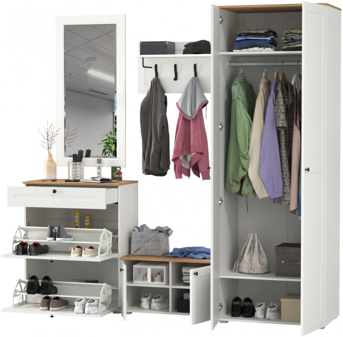 Остин Прихожая 47, белый шагрень/дуб крафт золотой