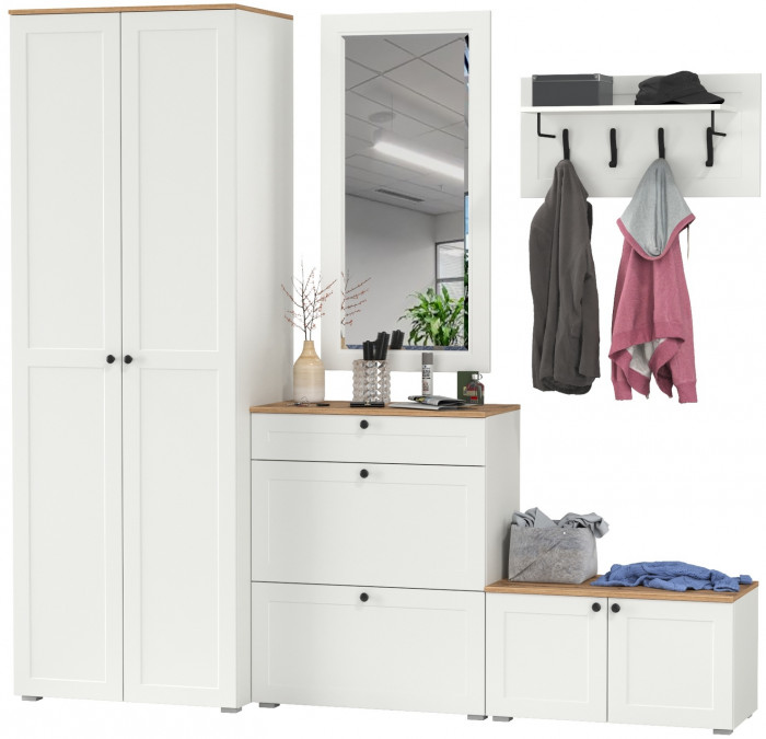 Остин Прихожая 47, белый шагрень/дуб крафт золотой