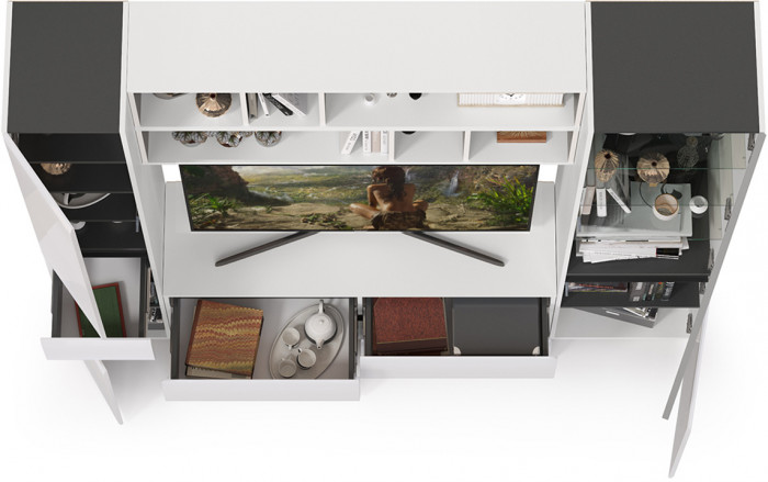 Сидней Комплектация № 042, корпус белый/чёрный/фасады МДФ белый глянец