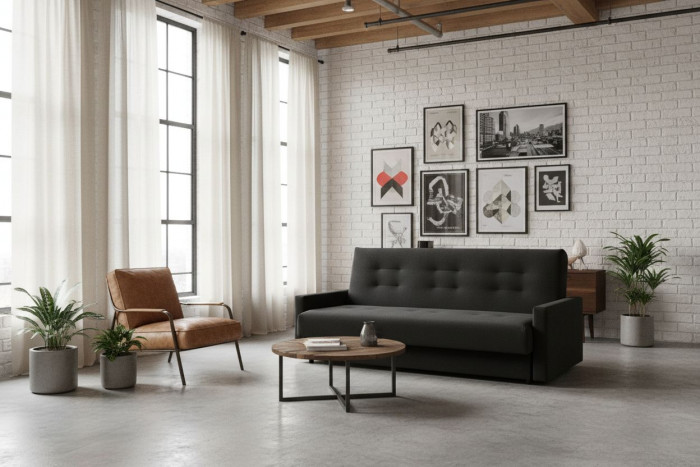 Раскладной диван-кровать, прямой, книжка, цвет черный, Милан 120