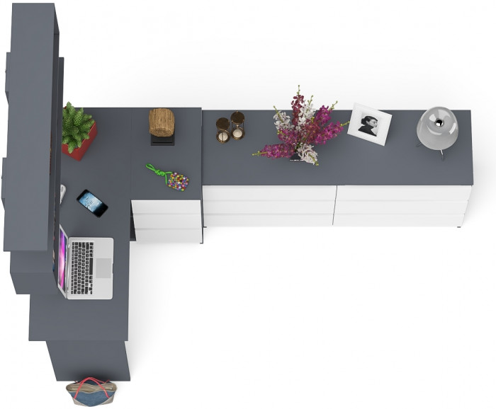 Мори компьютерный стол МС-16 правый + Комод МК1380.6 + Полка 1200, графит/белый