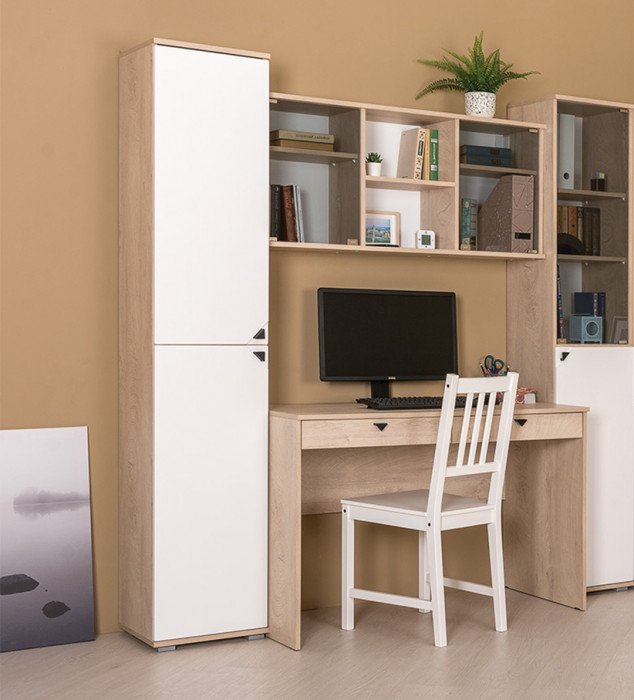 КР100 Бостон № 41, цвет дуб эндгрейн элегантный/фасады МДФ милк рикамо софт, 13.155+12.69+09.132+13.154, ШхГхВ 192,4х57,2х194,4 см., ун. сборка