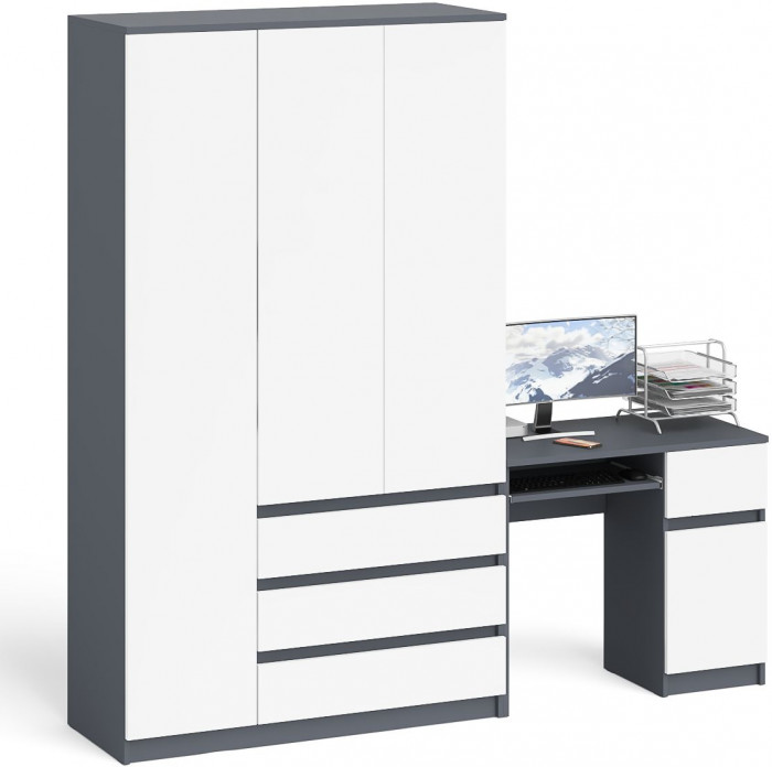 Мори компьютерный стол МС-1 правый + Шкаф МШ1200.1, графит/белый