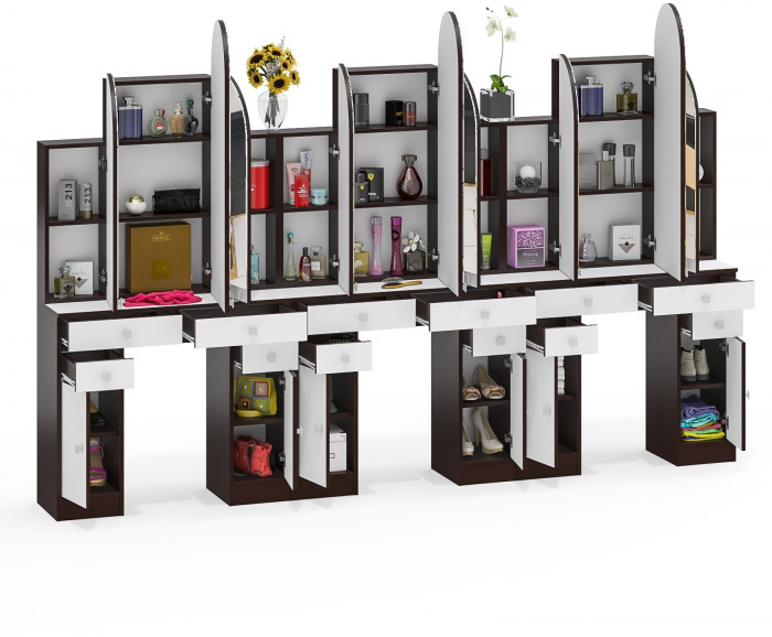 Три туалетных столика Трельяжа МД №2, цвет венге/белый шагрень, ШхГхВ 270х31х178 см. (Трельяж (Туалетный столик № 2))