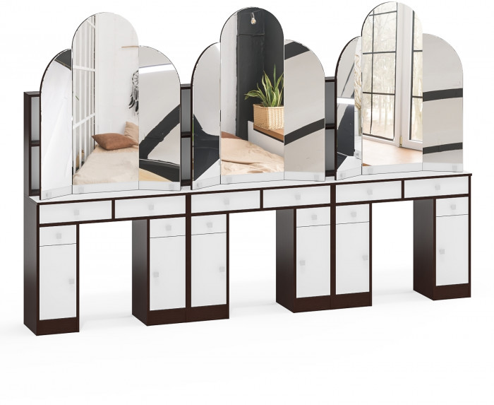 Три туалетных столика Трельяжа МД №2, цвет венге/белый шагрень, ШхГхВ 270х31х178 см. (Трельяж (Туалетный столик № 2))