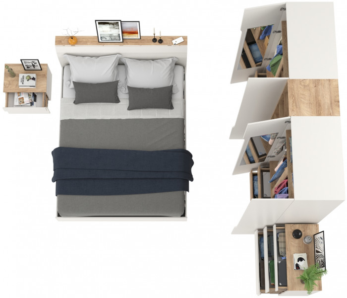 Муссон Спальня № 15, цвет белый/дуб эндгрейн элегантный, ортопед, сп. м. 1600х2000 мм., б/м