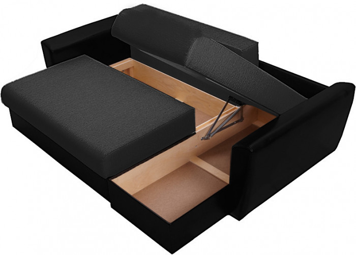 Диван-кровать угловой Амстердам, 150х200, еврокнижка, независимый пружинный блок, рогожка/экокожа, черный