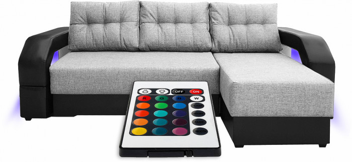 Угловой диван-еврокнижка Манчестер 160х200, с подсветкой, велюр/экокожа бежевая/коричневая