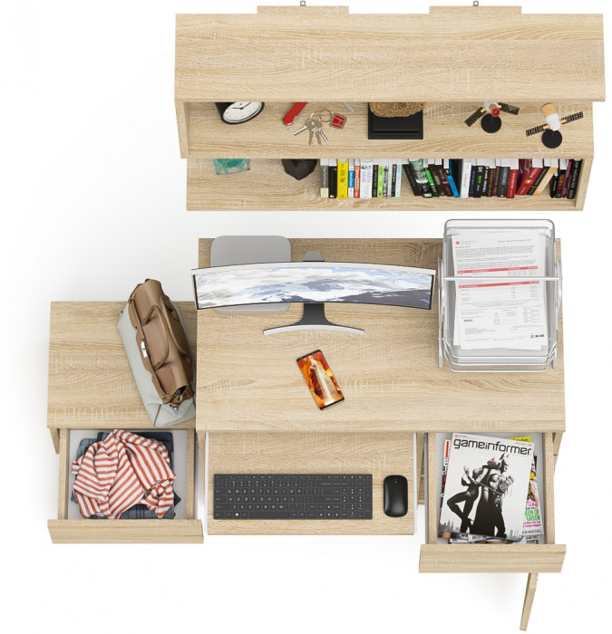 Мори компьютерный стол МС-1 правый + Тумба ТМП400.1 + Полка 900, дуб сонома