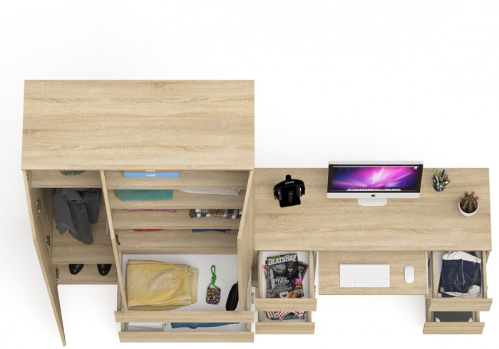 Мори компьютерный стол МС-2 + Шкаф МШ1200.1, дуб сонома