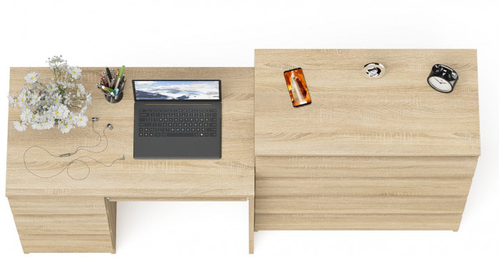 Мори компьютерный стол МС-6 левый + Комод МК800.4, дуб сонома