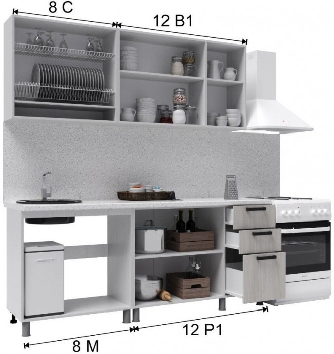Кухонный гарнитур Танго 2,0м Белый/Дуб шале светлый