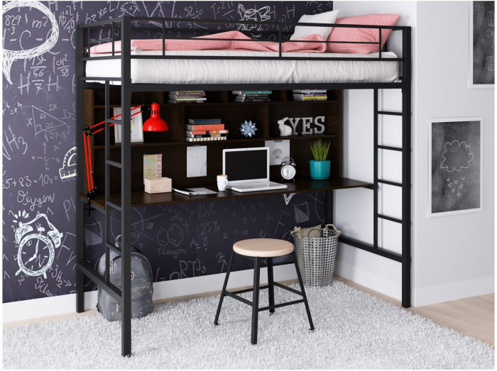 Кровать-чердак Севилья 1.2 (Дуб молочный, Черный)