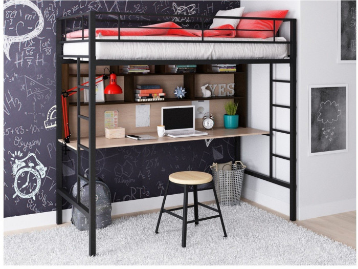 Кровать-чердак Севилья 1.2 (Дуб молочный, Черный)