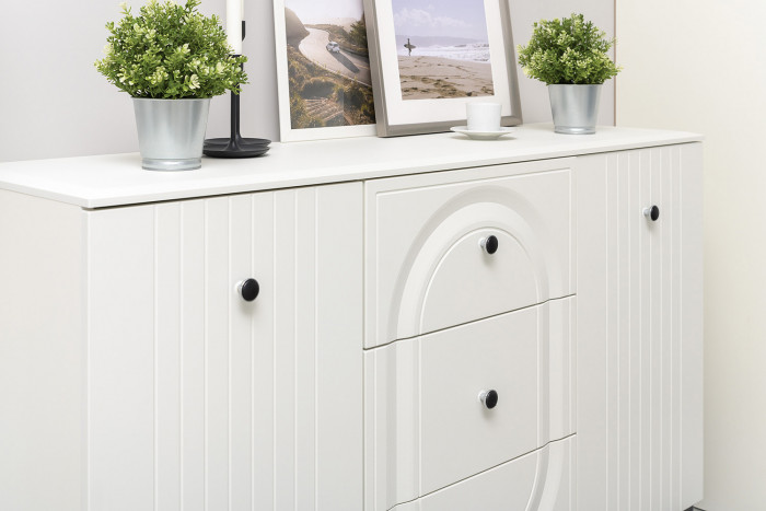 Валенсия Гостиная № 116, цвет ЛДСП белый шагрень/МДФ белый шагрень, ШхГхВ 272,3х38,4х225,2 см., универсальная сборка