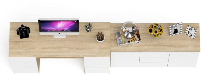 Мори компьютерный стол МС-2 + Комод МК1200.3, дуб сонома/белый