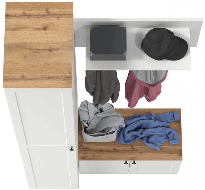 Остин Прихожая 25, цвет белый шагрень/дуб крафт золотой, ШхГхВ 120х54,3х229,6 см., универсальная сборка