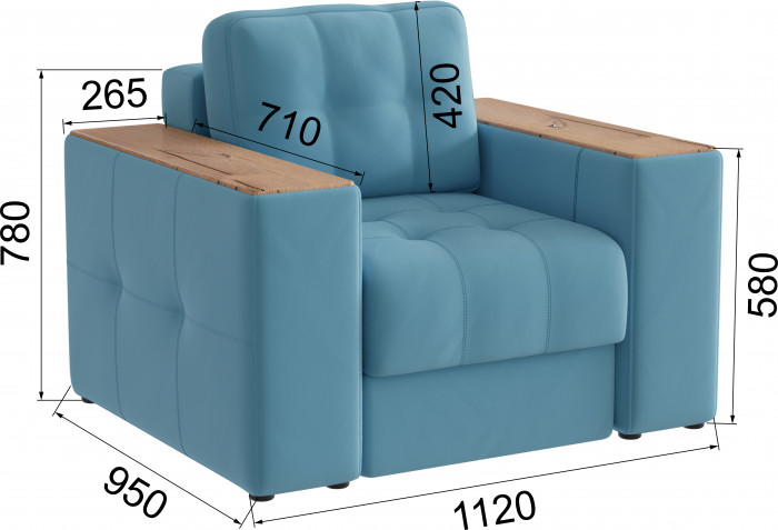 Кресло Нави, Светло-голубой/Дуб канадский