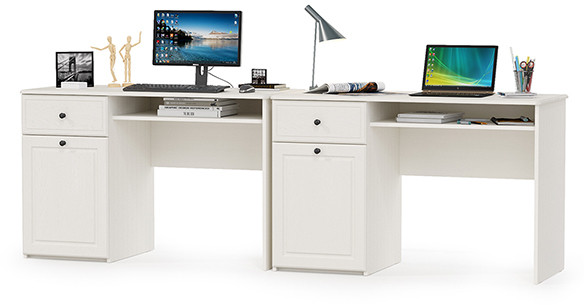 Роуз 12.148 письменный стол +12.148письменный стол, ЛДСП белый(тиснение Поры дерева)/МДФясень ваниль