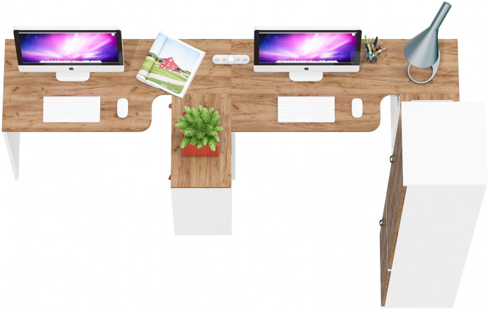 Лидер-8 Стол + Стол + Пенал МД 21Б, белый шагрень/крафт золото