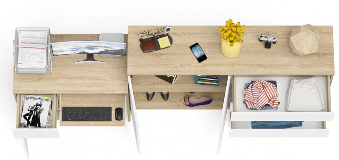 Мори компьютерный стол МС-1 левый + Комод МК1600.1, дуб сонома/белый