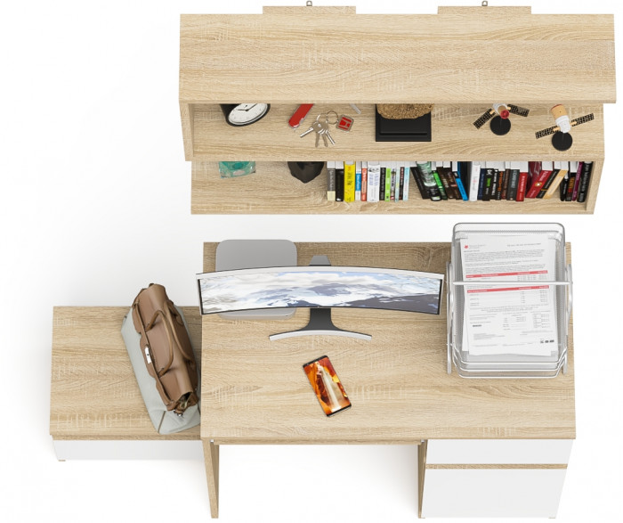 Мори компьютерный стол МС-1 правый + Тумба ТМП400.1 + Полка 900, дуб сонома/белый