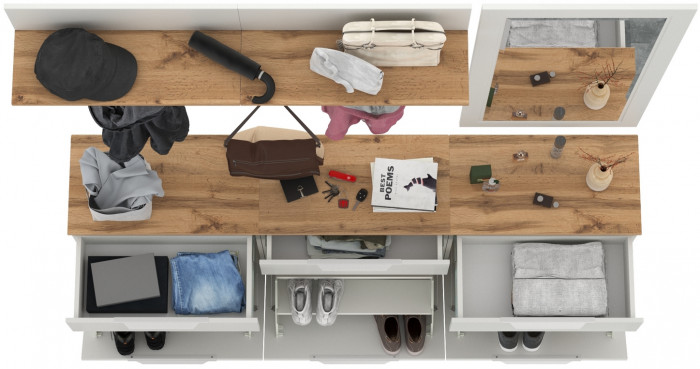 Октава Прихожая 41, белый шагрень/дуб крафт золотой/фасады МДФ белый шагрень